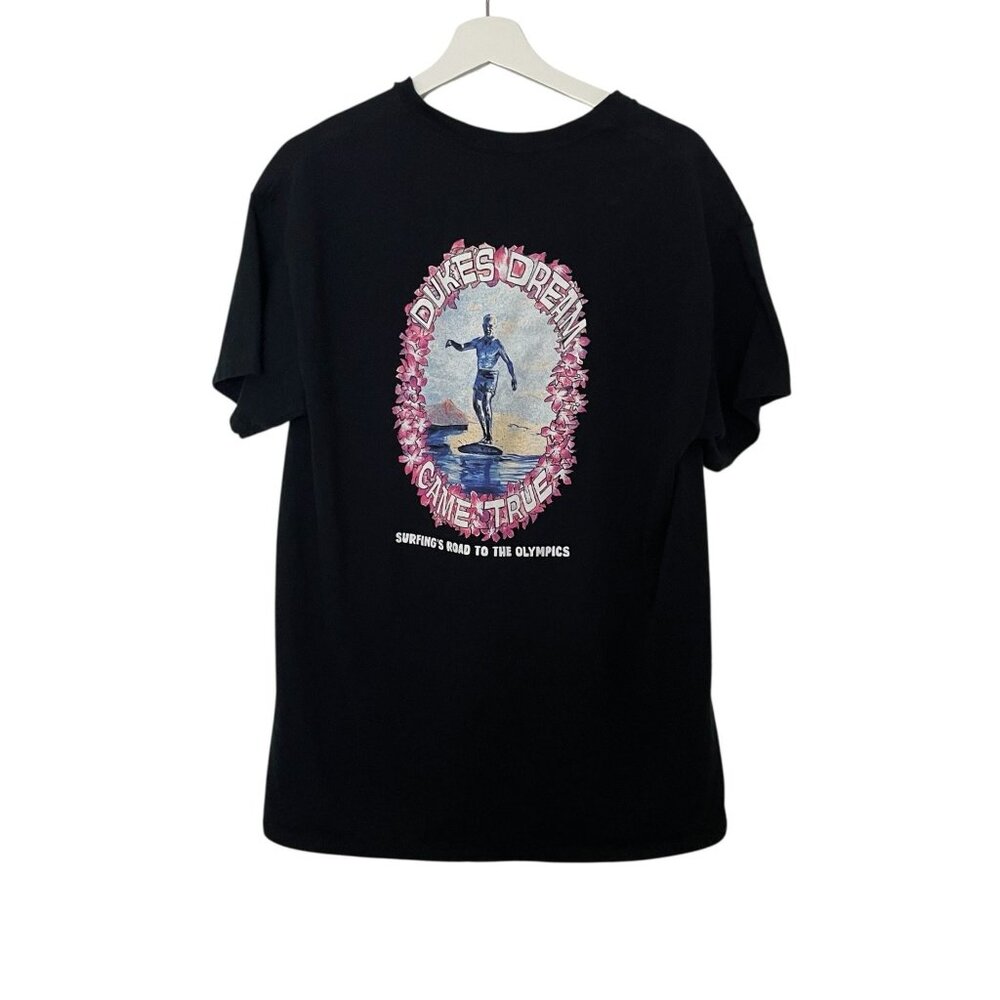 Lastwave Men's T-Shirt Black Large 100% Cotton Surfing Graphic Duke Kahanamoku
